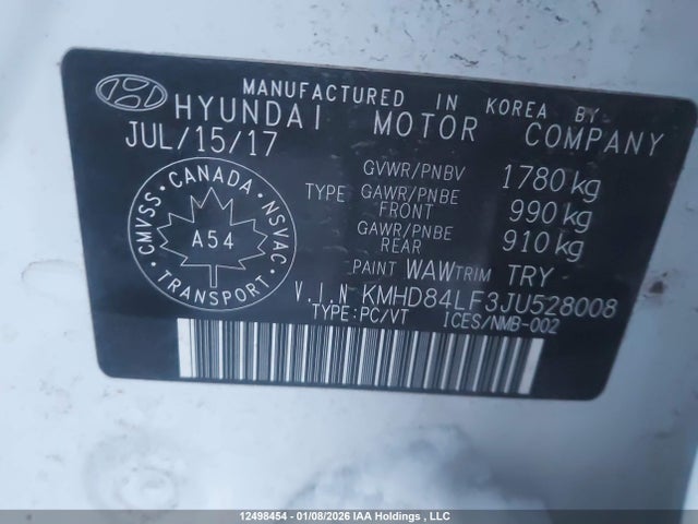 KMHD84LF3JU528008 Hyundai ELANTRA GL