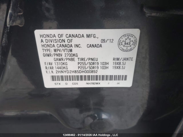2013 Acura Mdx Elite Package მანქანა იყიდება აუქციონზე, vin: 2HNYD2H85DH000892, აუქციონის ნომერი: 12498462