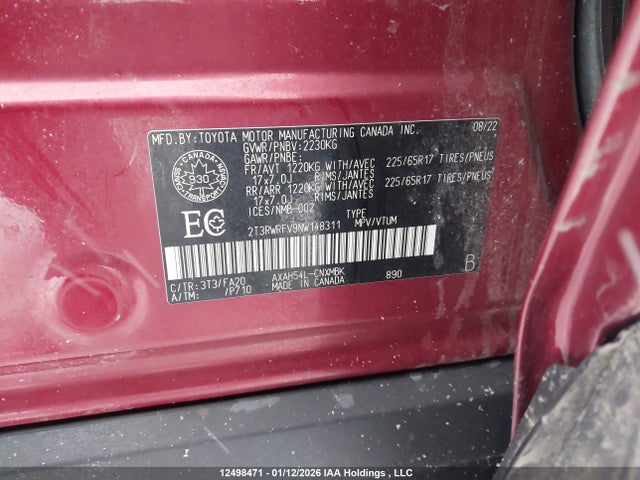 2T3RWRFV9NW148311 Toyota Rav4 Hybrid Xle