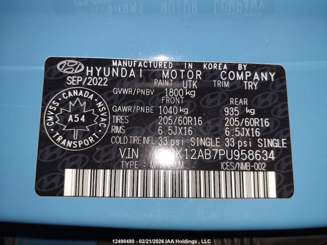 KM8K12AB7PU958634 Hyundai Kona Essential