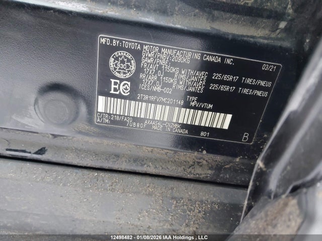 Aukcja sprzedaży 2021 Toyota Rav4 Xle, vin: 2T3R1RFV7MC201148, numer aukcji: 12498482