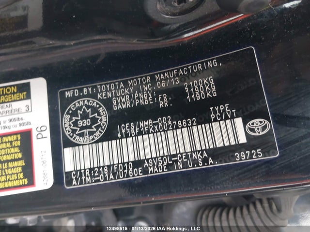 Продаж на аукціоні авто 2013 Toyota Camry Le, vin: 4T1BF1FKXDU278632, номер лоту: 12498515