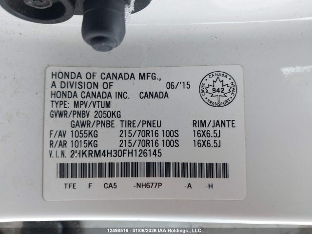 2015 Honda Cr-v Lx მანქანა იყიდება აუქციონზე, vin: 2HKRM4H30FH126145, აუქციონის ნომერი: 12498516