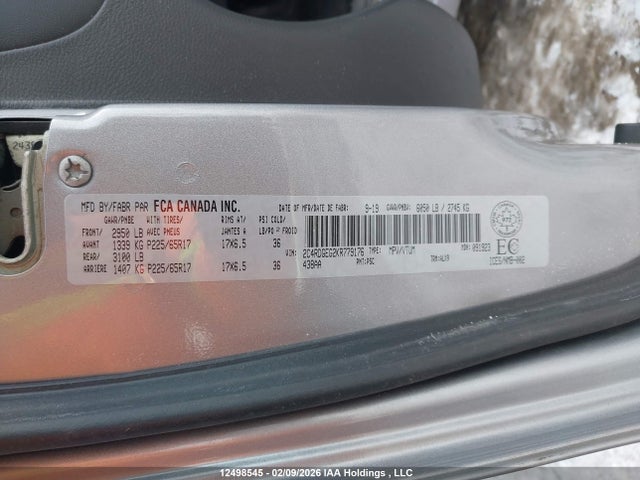 12498545 :رقم المزاد ، 2C4RDGEG2KR779176 vin ، 2019 Dodge Grand Caravan Gt مزاد بيع