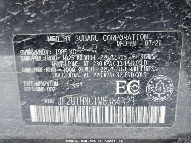 JF2GTHNC1M8384323 Subaru Crosstrek Limited