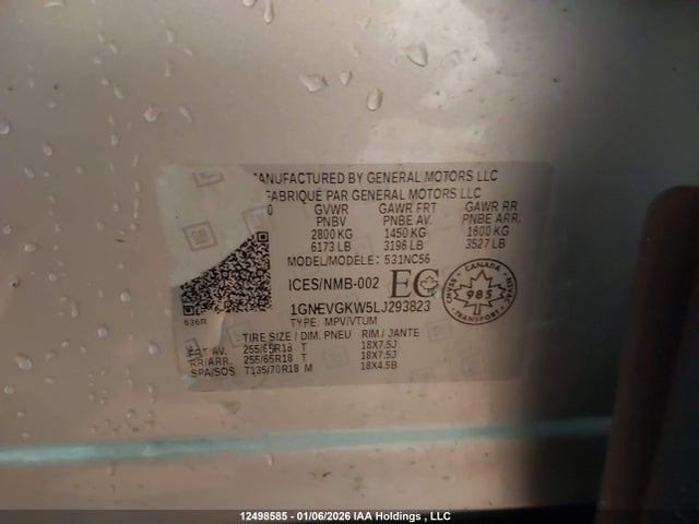 1GNEVGKW5LJ293823 Chevrolet Traverse Lt