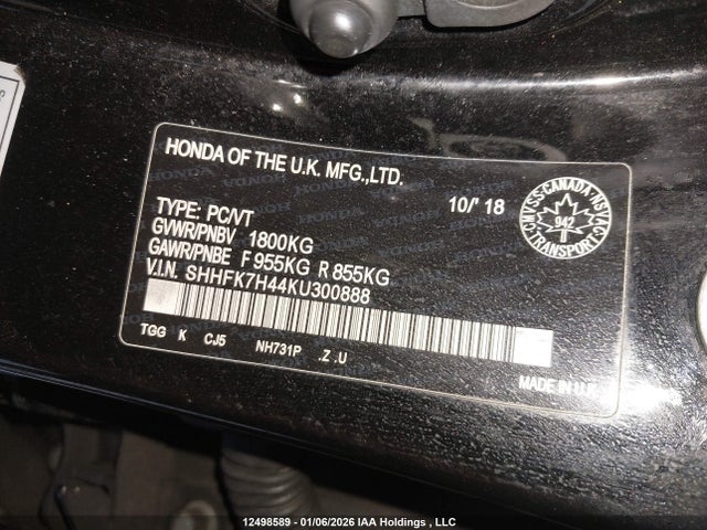 SHHFK7H44KU300888 Honda Civic Sport