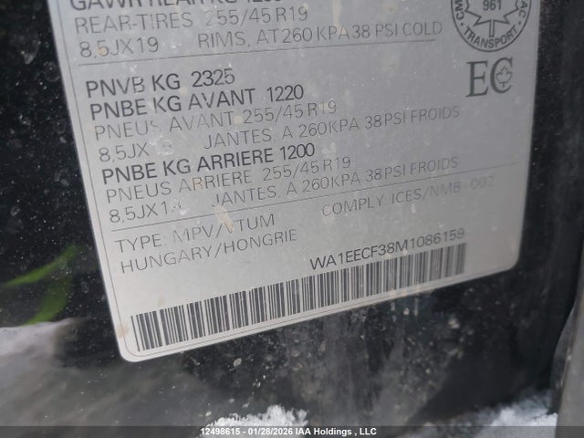 Aukcja sprzedaży 2021 Audi Q3 45 Progressiv, vin: WA1EECF38M1086159, numer aukcji: 12498615