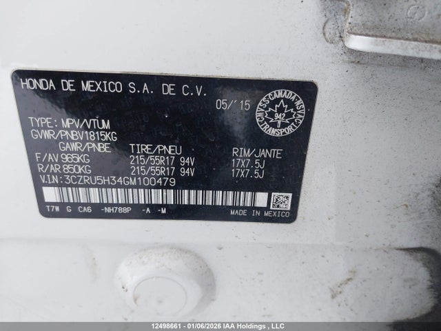 3CZRU5H34GM100479 Honda HR-V LX