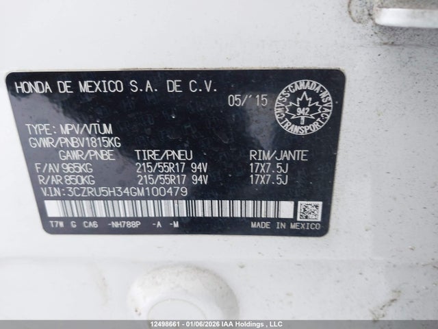 3CZRU5H34GM100479 Honda HR-V LX