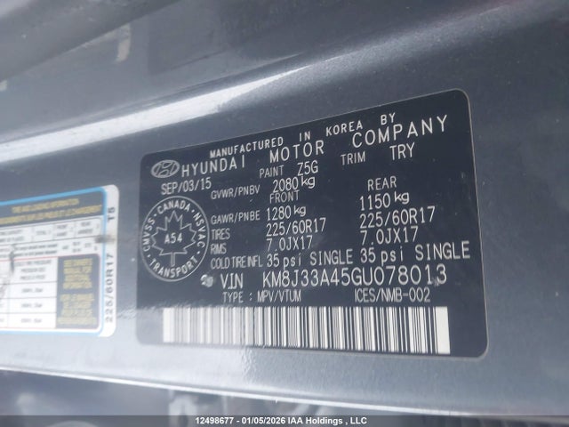 Продаж на аукціоні авто 2016 Hyundai Tucson Premium, vin: KM8J33A45GU078013, номер лоту: 12498677