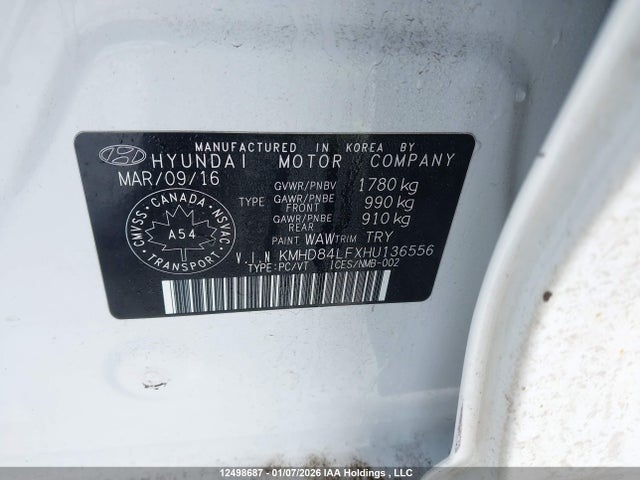 KMHD84LFXHU136556 Hyundai Elantra