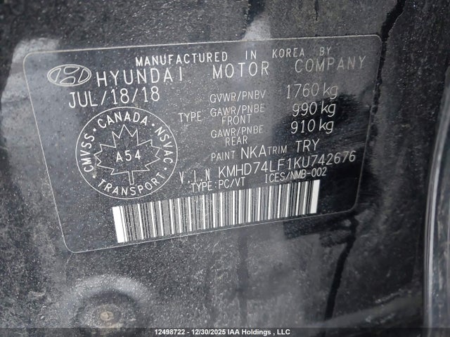 Aukcja sprzedaży 2019 Hyundai Elantra Essential, vin: KMHD74LF1KU742676, numer aukcji: 12498722