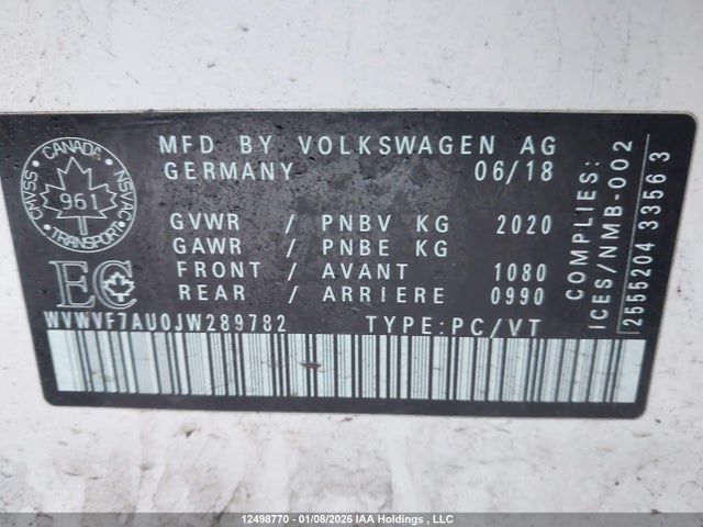 WVWVF7AU0JW289782 Volkswagen Golf R