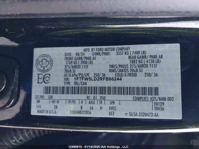 Продаж на аукціоні авто 2024 Ford F150 Lariat, vin: 1FTFW5LD2RFB66244, номер лоту: 12498810