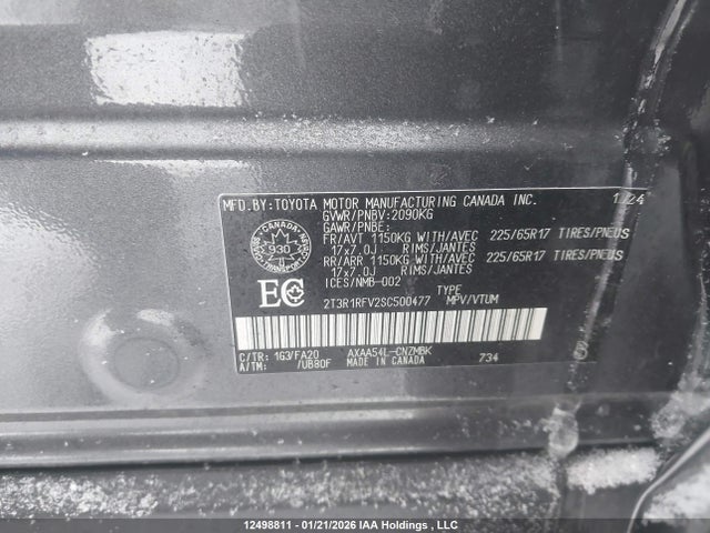 2025 Toyota Rav4 Xle მანქანა იყიდება აუქციონზე, vin: 2T3R1RFV2SC500477, აუქციონის ნომერი: 12498811