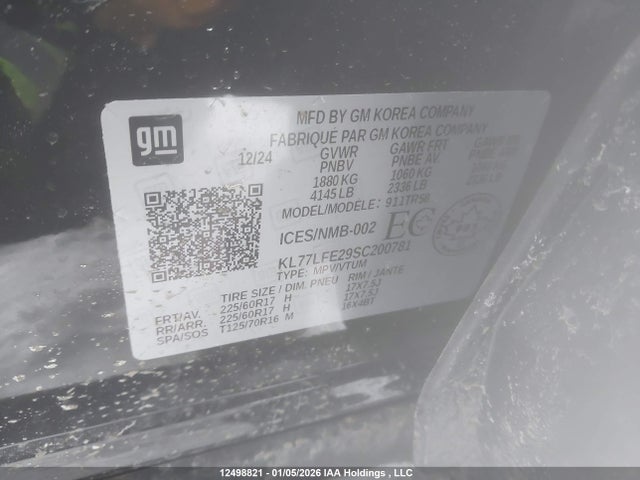 Aukcja sprzedaży 2025 Chevrolet Trax Ls Fwd, vin: KL77LFE29SC200781, numer aukcji: 12498821