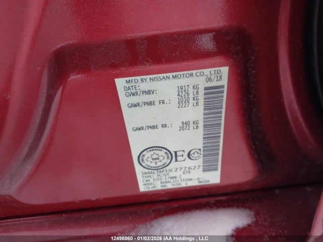 1N4AL3AP3JC277627 Nissan Altima 2.5/s/sv/sl/sr