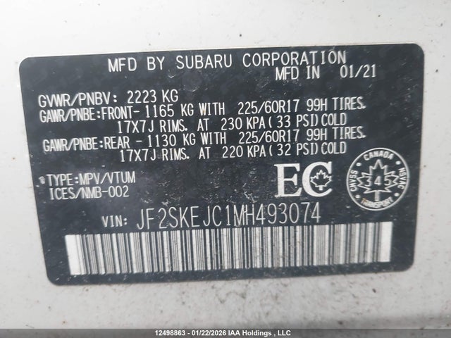 JF2SKEJC1MH493074 Subaru Forester Touring