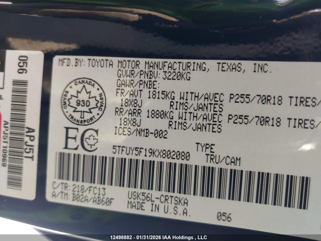 5TFUY5F19KX802080 Toyota Tundra Double Cab Sr/double Cab Sr5