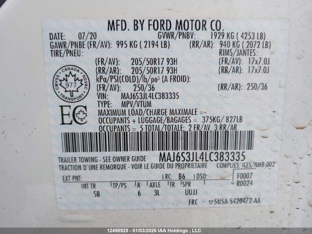MAJ6S3JL4LC383335 Ford Ecosport Ses