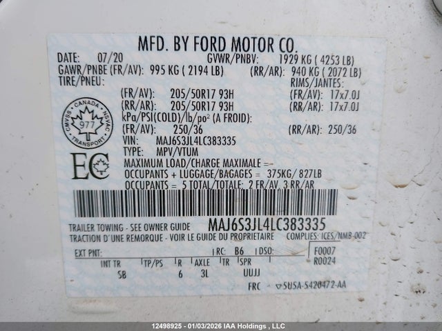 MAJ6S3JL4LC383335 Ford Ecosport Ses
