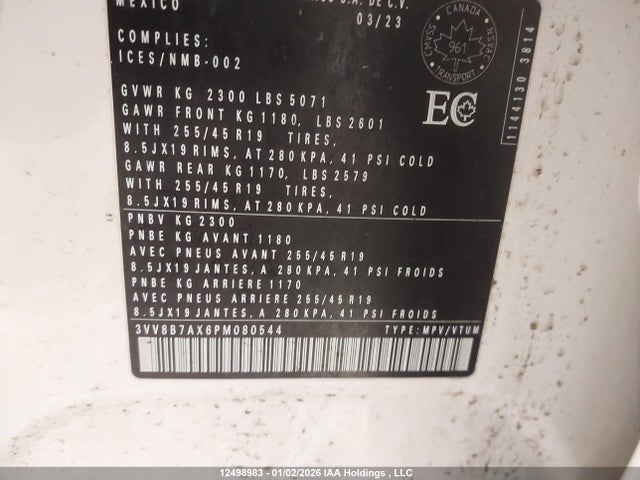 12498983 :رقم المزاد ، 3VV8B7AX6PM080544 vin ، 2023 Volkswagen Tiguan Se R-line Black مزاد بيع