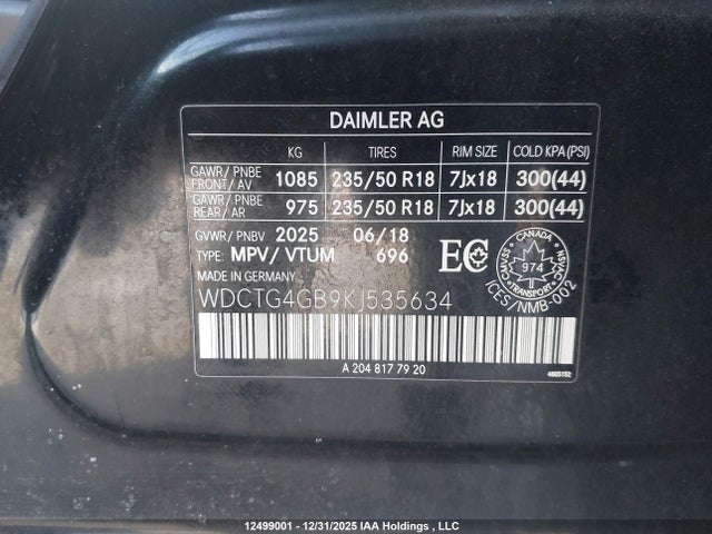 WDCTG4GB9KJ535634 Mercedes-Benz Gla 250 4matic