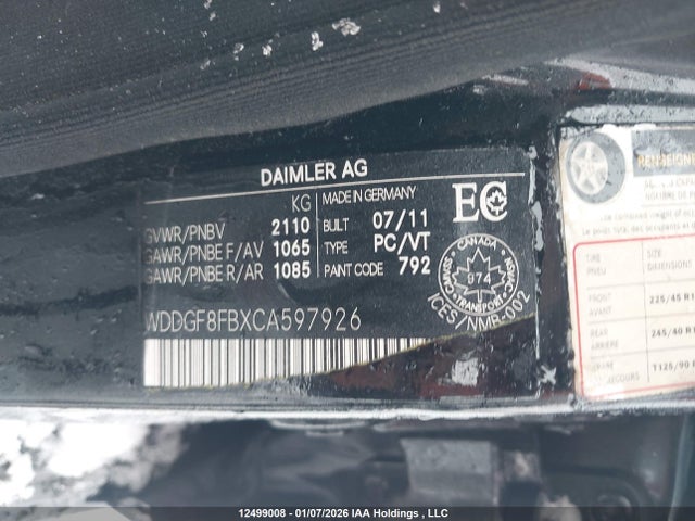 Aukcja sprzedaży 2012 Mercedes-benz C 250 4matic, vin: WDDGF8FBXCA597926, numer aukcji: 12499008