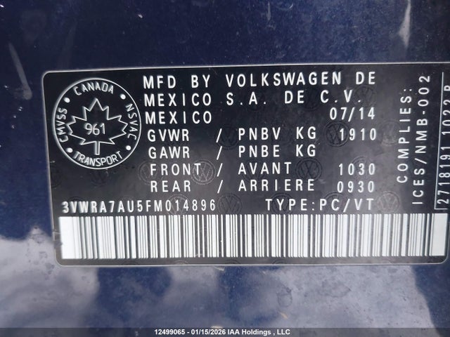 3VWRA7AU5FM014896 Volkswagen Golf Tdi