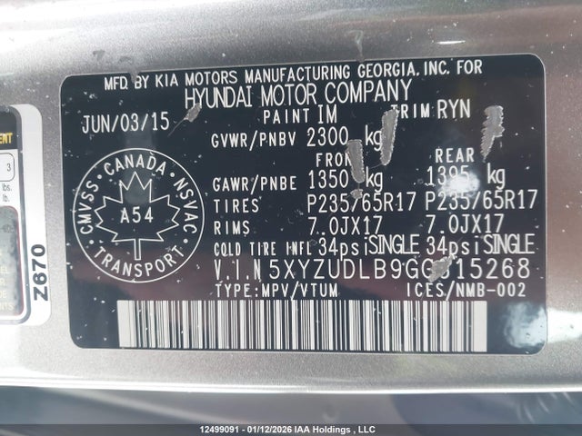 5XYZUDLB9GG315268 Hyundai Santa Fe