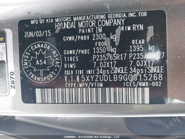 5XYZUDLB9GG315268 Hyundai Santa Fe