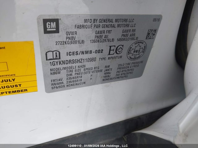 1GYKNDRS6HZ110980 Cadillac XT5 LUXURY