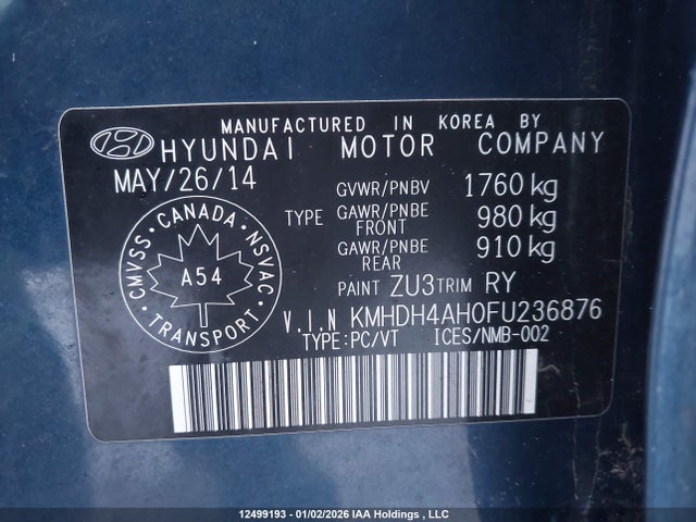 KMHDH4AH0FU236876 Hyundai Elantra Se/sport/limited