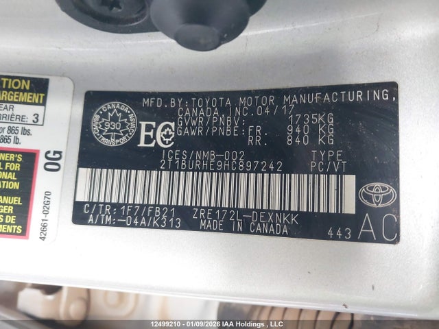 2T1BURHE9HC897242 Toyota Corolla L/le/xle/se/xse