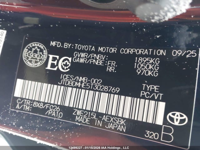 JTDBDMHE5T3028769 Toyota Corolla Hybrid