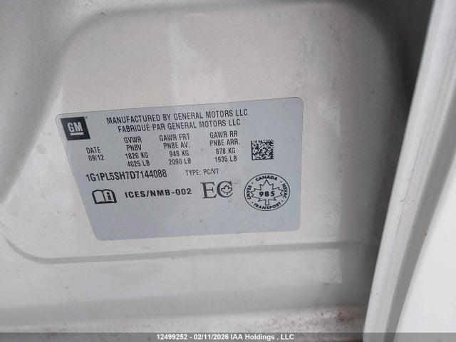 Продажа на аукционе авто 2013 Chevrolet Cruze, vin: 1G1PL5SH7D7144088, номер лота: 12499252