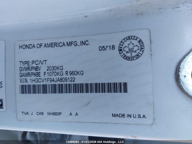 1HGCV1F94JA809122 Honda Accord Touring