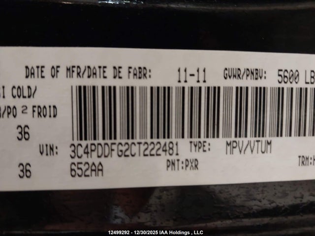 Aukcja sprzedaży 2012 Dodge Journey R/t, vin: 3C4PDDFG2CT222481, numer aukcji: 12499292