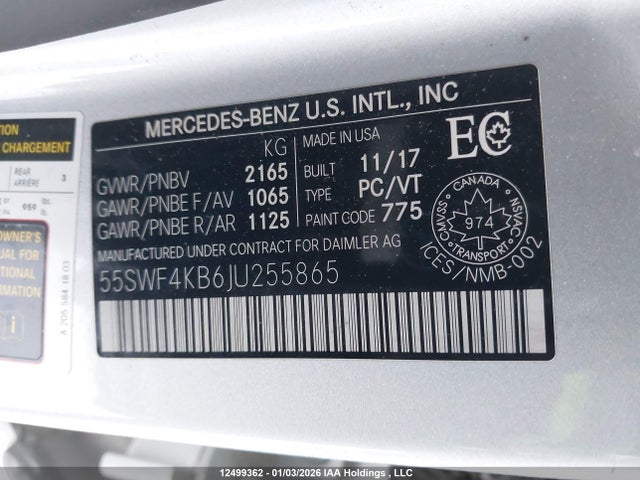 55SWF4KB6JU255865 Mercedes-Benz C 300 4matic