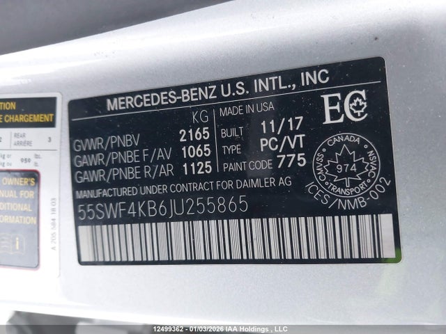 55SWF4KB6JU255865 Mercedes-Benz C 300 4matic