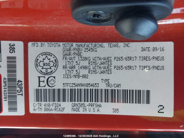 5TFCZ5AN9HX054653 Toyota Tacoma Sr5/trd Off Road/trd Sport