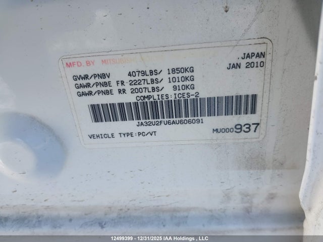 Продажа на аукционе авто 2010 Mitsubishi Lancer Se, vin: JA32U2FU6AU606091, номер лота: 12499399