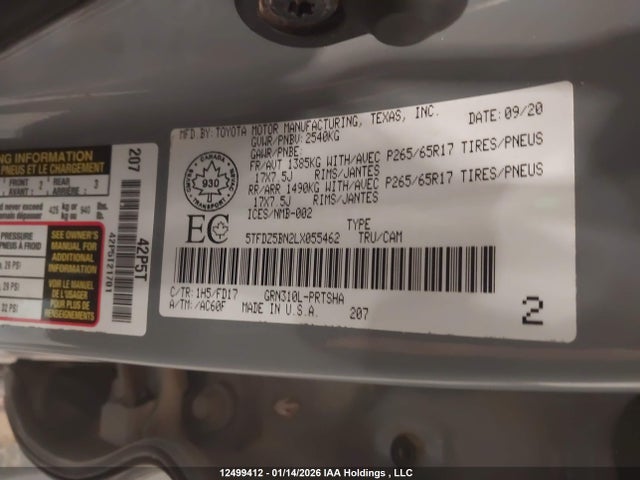 5TFDZ5BN2LX055462 Toyota Tacoma