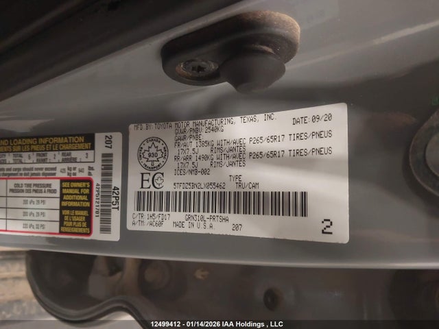 5TFDZ5BN2LX055462 Toyota Tacoma