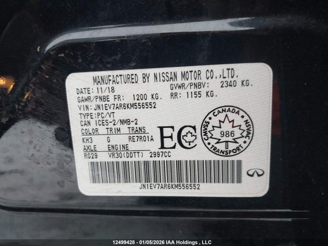 12499428 :رقم المزاد ، JN1EV7AR6KM556552 vin ، 2019 Infiniti Q50 Luxe/sport/signature Edition مزاد بيع