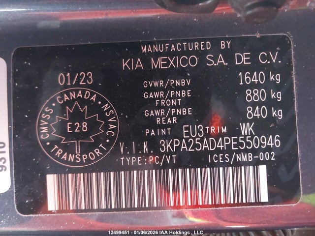 3KPA25AD4PE550946 KIA RIO S