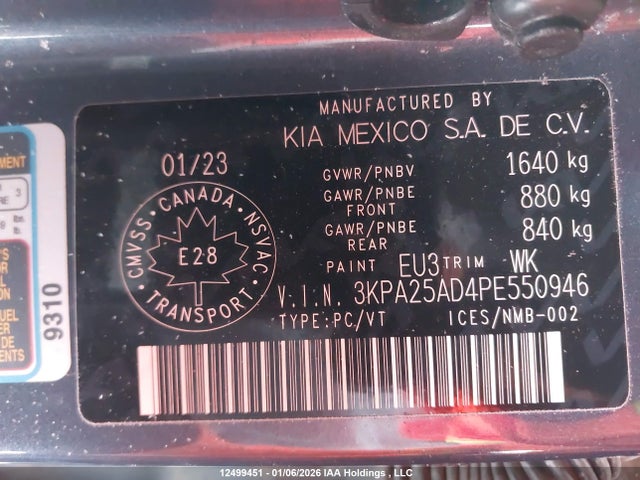 3KPA25AD4PE550946 KIA RIO S