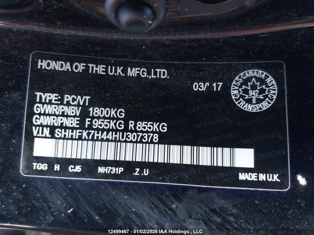 SHHFK7H44HU307378 Honda Civic Sport
