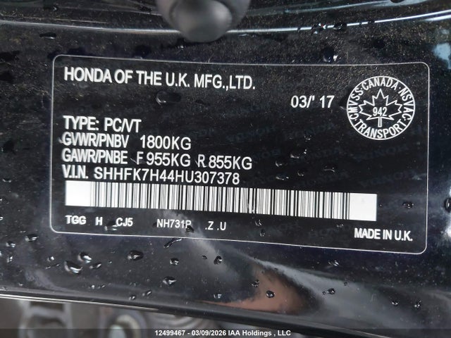 SHHFK7H44HU307378 Honda Civic Sport